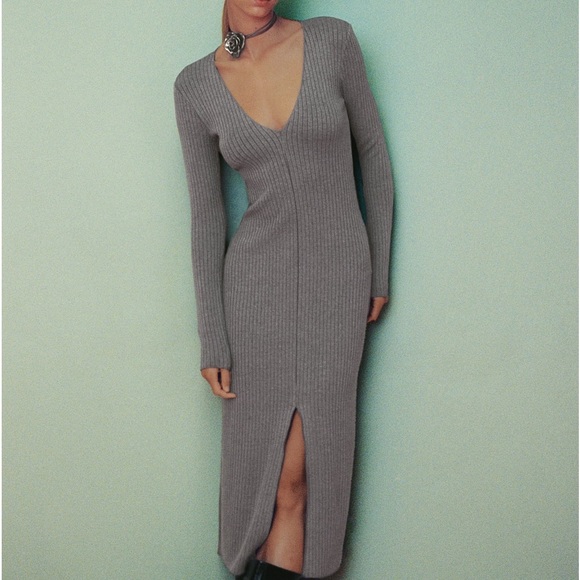 Zara SOFT RIB LONG DRESS - Picture 7 of 7